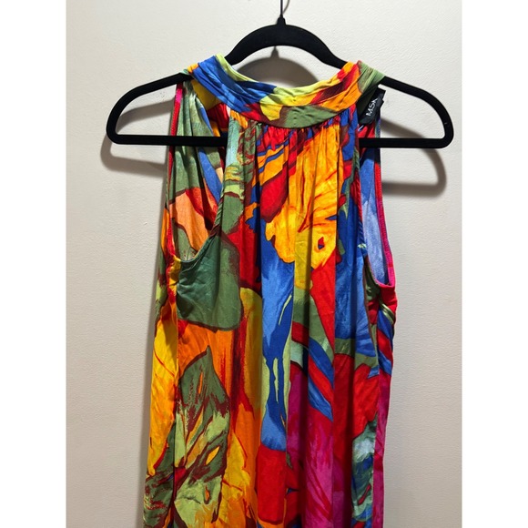 MSK Halter Maxi Dress Colorful Floral Tiered Sleeveless Vibrant Bohemian Size M - Picture 4 of 9
